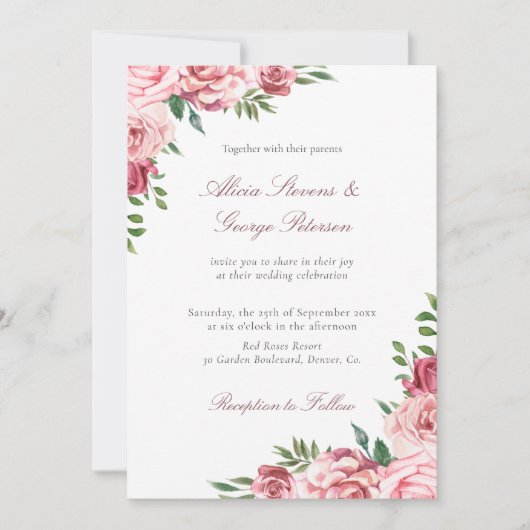 Burgundy blush waterverf elegant bruiloft kaart (Voorkant)