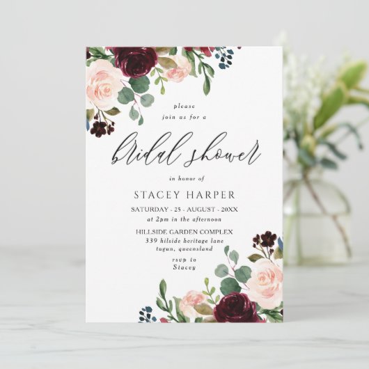 Burgundy & Blush Waterverf Elegant Vrijgezellenfee Kaart (Staand voorkant)