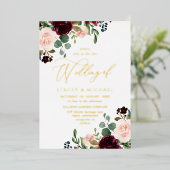 Burgundy & Blush Waterverf Elegant Wedding Gold Folie Uitnodiging (Staand Voorkant)