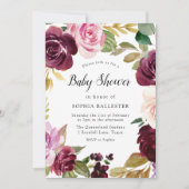 Burgundy Blush Waterverf Floral Baby shower Kaart (Voorkant)
