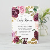 Burgundy Blush Waterverf Floral Baby shower Kaart (Staand voorkant)