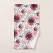 Burgundy blush waterverf floral     bad handdoek (Handdoek)