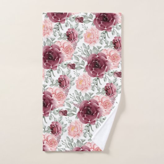 Burgundy blush waterverf floral bad handdoek (Handdoek)
