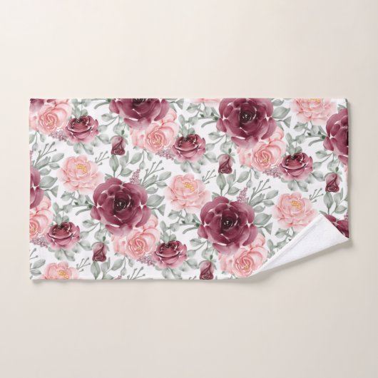 Burgundy blush waterverf floral bad handdoek (Handdoek)