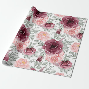 Burgundy blush waterverf floral cadeaupapier