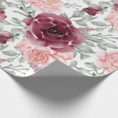 Burgundy blush waterverf floral cadeaupapier (Hoek)