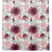 Burgundy blush waterverf floral douchegordijn (Voorkant)