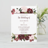 Burgundy Blush Waterverf Floral Fall Wedding Kaart (Staand voorkant)
