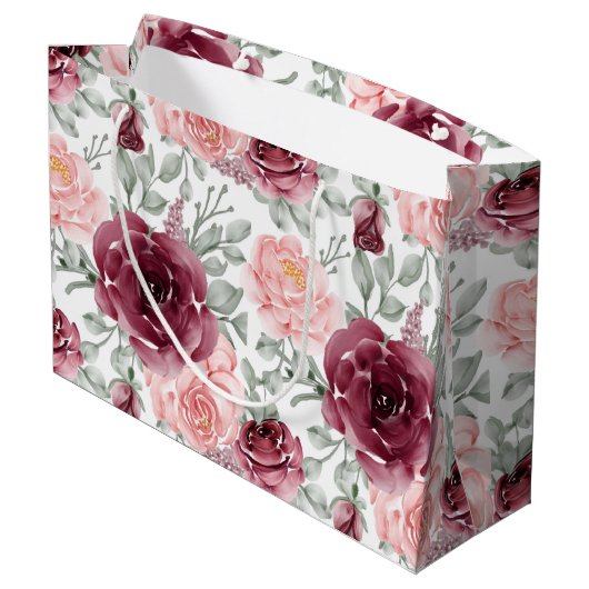 Burgundy blush waterverf floral groot cadeauzakje (Achterkant Gekanteld)