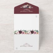 Burgundy Blush Waterverf Floral Wedding All In One Uitnodiging (Buitenkant)