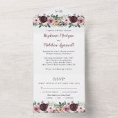Burgundy Blush Waterverf Floral Wedding All In One Uitnodiging (Binnen)