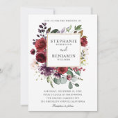 Burgundy Blush Waterverf Floral Wedding Kaart (Voorkant)