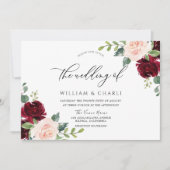 Burgundy Blush Waterverf Floral Wedding Kaart (Voorkant)
