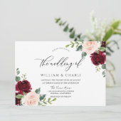 Burgundy Blush Waterverf Floral Wedding Kaart (Staand voorkant)
