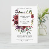 Burgundy Blush Waterverf Floral Wedding Kaart (Staand voorkant)