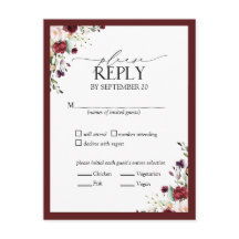 Burgundy Blush Waterverf Floral Wedding RSVP