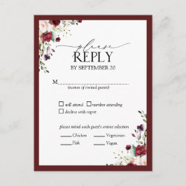 Burgundy Blush Waterverf Floral Wedding RSVP Uitnodiging Briefkaart