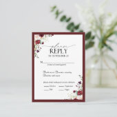 Burgundy Blush Waterverf Floral Wedding RSVP Uitnodiging Briefkaart (Staand voorkant)