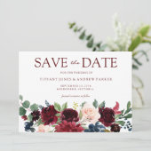 Burgundy Blush Waterverf Floral Wedding Save The Date (Staand voorkant)