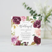 Burgundy Blush Waterverf Floral Wreath Wedding Kaart (Staand voorkant)