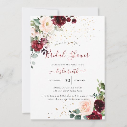 Burgundy Blush Waterverf Flowers Vrijgezellenfeest Kaart (Voorkant)