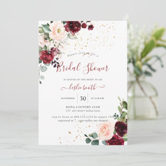 Burgundy Blush Waterverf Flowers Vrijgezellenfeest Kaart (Staand voorkant)