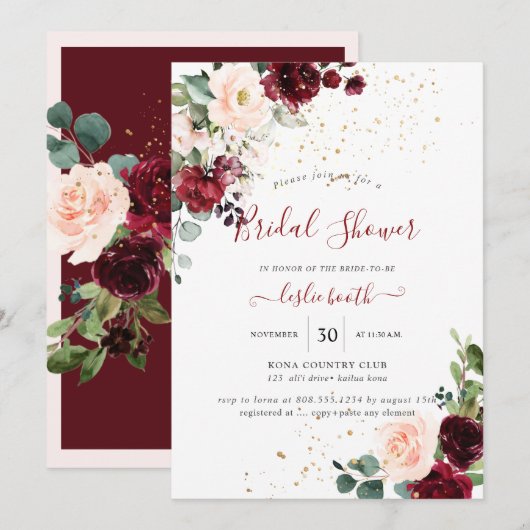 Burgundy Blush Waterverf Flowers Vrijgezellenfeest Kaart (Voorkant / Achterkant)