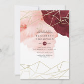 Burgundy Blush Waterverf Geometric Vrijgezellenfee Kaart (Voorkant)