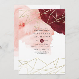 Burgundy Blush Waterverf Geometric Vrijgezellenfee Kaart