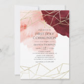Burgundy Blush Waterverf Geometrische Heilige Comm Kaart (Voorkant)