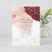 Burgundy Blush Waterverf Geometrische Heilige Comm Kaart (Staand voorkant)