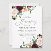 Burgundy & Blush Waterverf Housewarming Party Kaart (Voorkant)