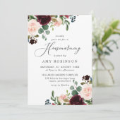 Burgundy & Blush Waterverf Housewarming Party Kaart (Staand voorkant)