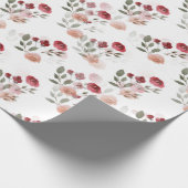 Burgundy Blush  Waterverf Rozen Patroon Cadeaupapier (Hoek)