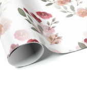 Burgundy Blush  Waterverf Rozen Patroon Cadeaupapier (Rol Hoek)