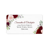 Burgundy & Blush Waterverf Rozen Weddenschap Etiket (Voorkant)
