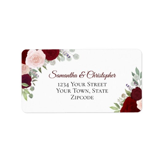 Burgundy & Blush Waterverf Rozen Weddenschap Etiket (Voorkant)