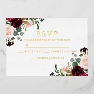 Burgundy & Blush Waterverf Weddenschap Gold RSVP Folie Uitnodiging