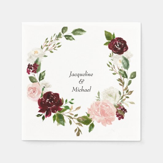 Burgundy & Blush Weddenschap Aangepaste namen Cock Servet (Voorkant)