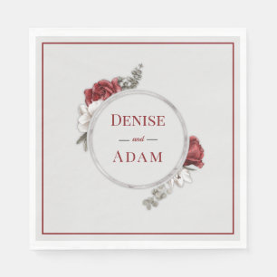 Burgundy Blush & White Roses Silver Foil Servet