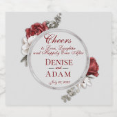 Burgundy Blush & White Roses Silver Foil Sparkling Wijnetiket (Enkel label)