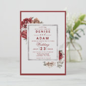 Burgundy, Blush, White Roses Wedding Invitation Kaart (Staand voorkant)