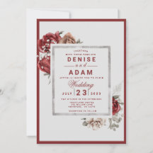 Burgundy, Blush, White Roses Wedding Invitation