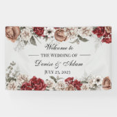 Burgundy Blush & White Roses Wedding Spandoek (Horizontaal)