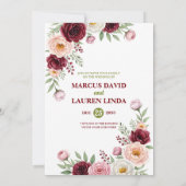 Burgundy Blush Wildflower Wedding Invitation Card Kaart (Achterkant)