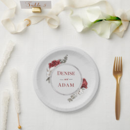 Burgundy Blush & Witte Rozen Zilver Folie Papieren Bordje