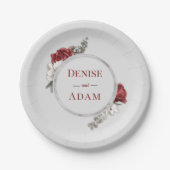 Burgundy Blush & Witte Rozen Zilver Folie Papieren Bordje (Voorkant)