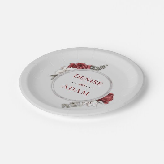 Burgundy Blush & Witte Rozen Zilver Folie Papieren Bordje (Gekanteld)