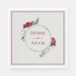 Burgundy Blush & Witte Rozen Zilver Folie Servet