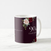 Burgundy Blush Womans 90th Birthday Party Gift Koffiemok (Voorkant rechts)